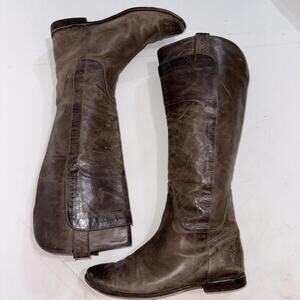 FRYE Paige Taupe Tall Equestrian Western Boho Leather Riding Boots 8.5 B READ